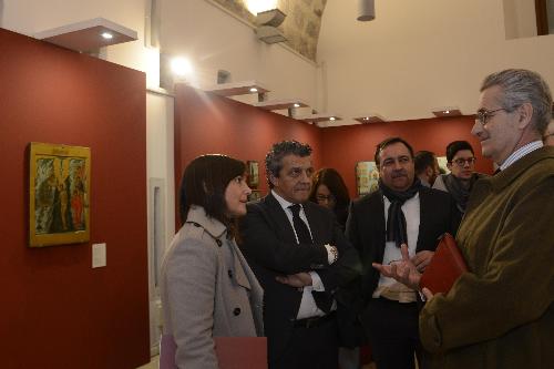 Debora Serracchiani (Presidente Regione Friuli Venezia Giulia), Francesco Martines (Sindaco Palmanova), Cristiano Tiussi e Antonio Zanardi Landi (Direttore e Presidente Fondazione Aquileia) all'inaugurazione della mostra "L'Icona russa e la Nuova Arte" - Palmanova 18/12/2017